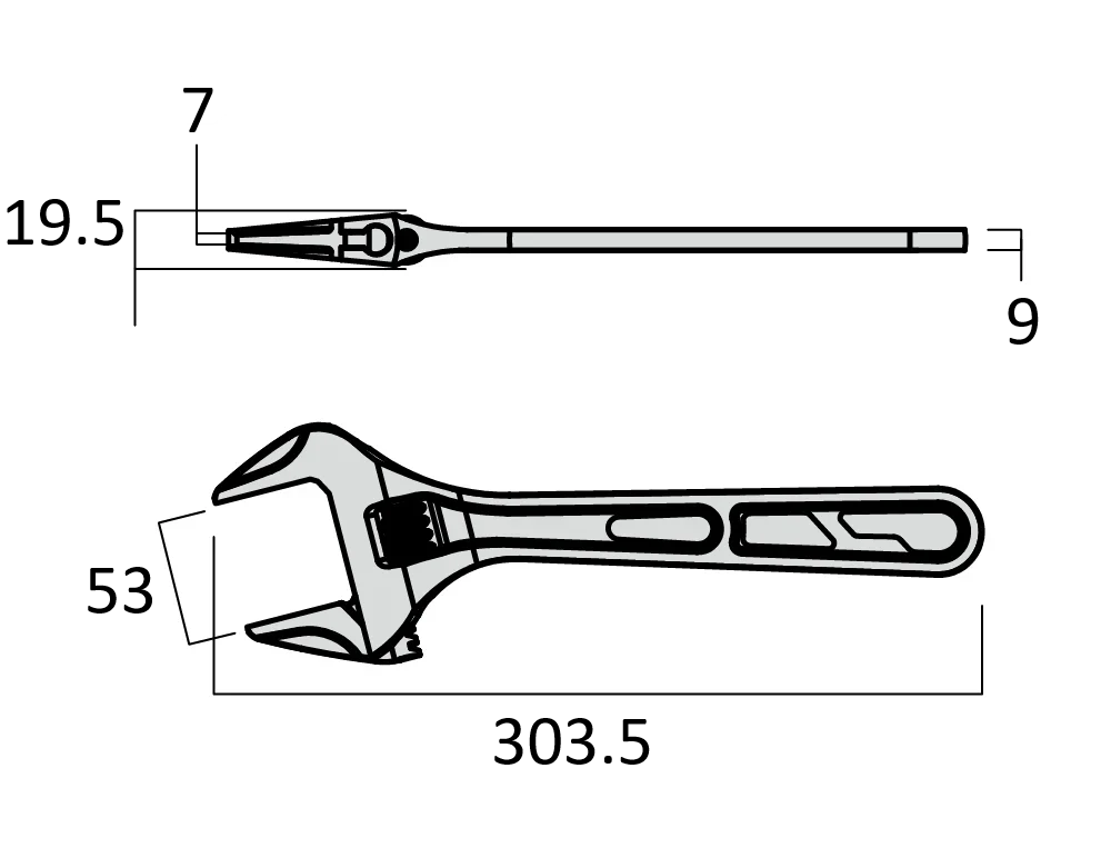 Fujiya Kurokin FTA-53-BG 303mm Ultra Light Adjustable Wrench - Smooth