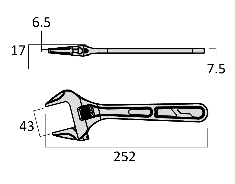 Fujiya Kurokin FTA-43-BG 252mm Ultra Light Adjustable Wrench - Smooth