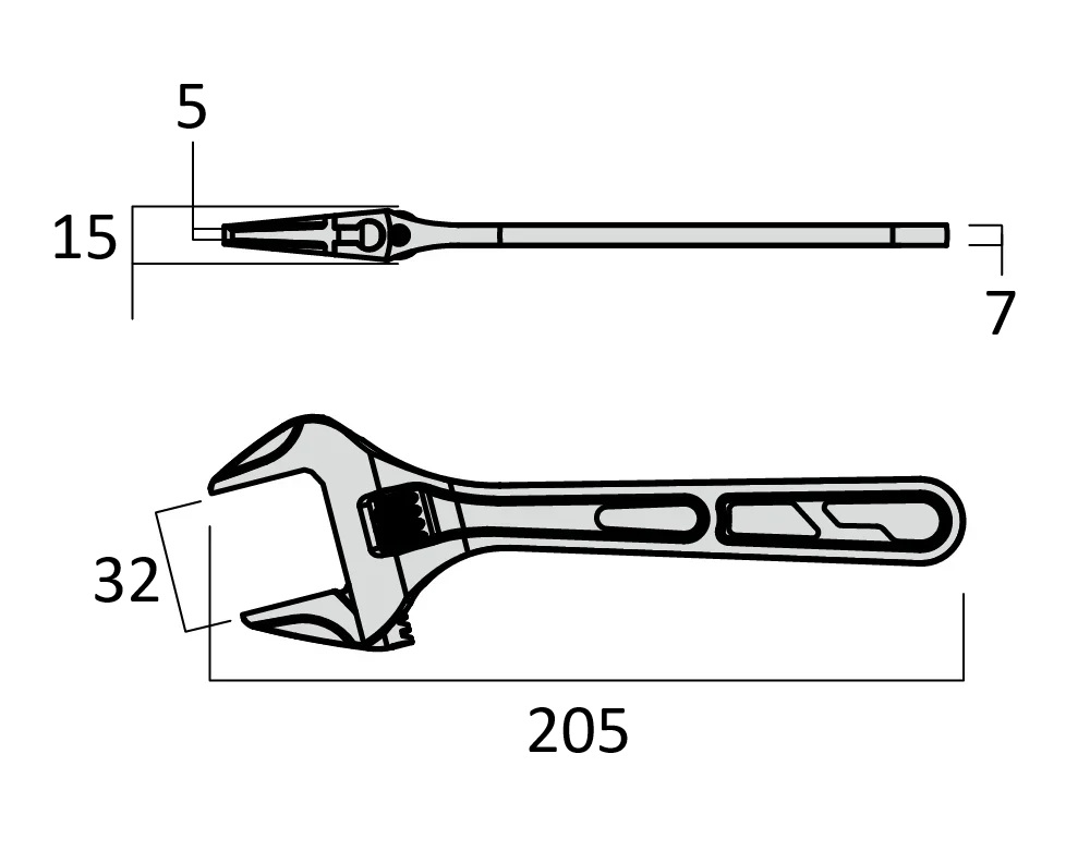 Fujiya Kurokin FTA-32-BG 205mm Ultra Light Adjustable Wrench - Smooth