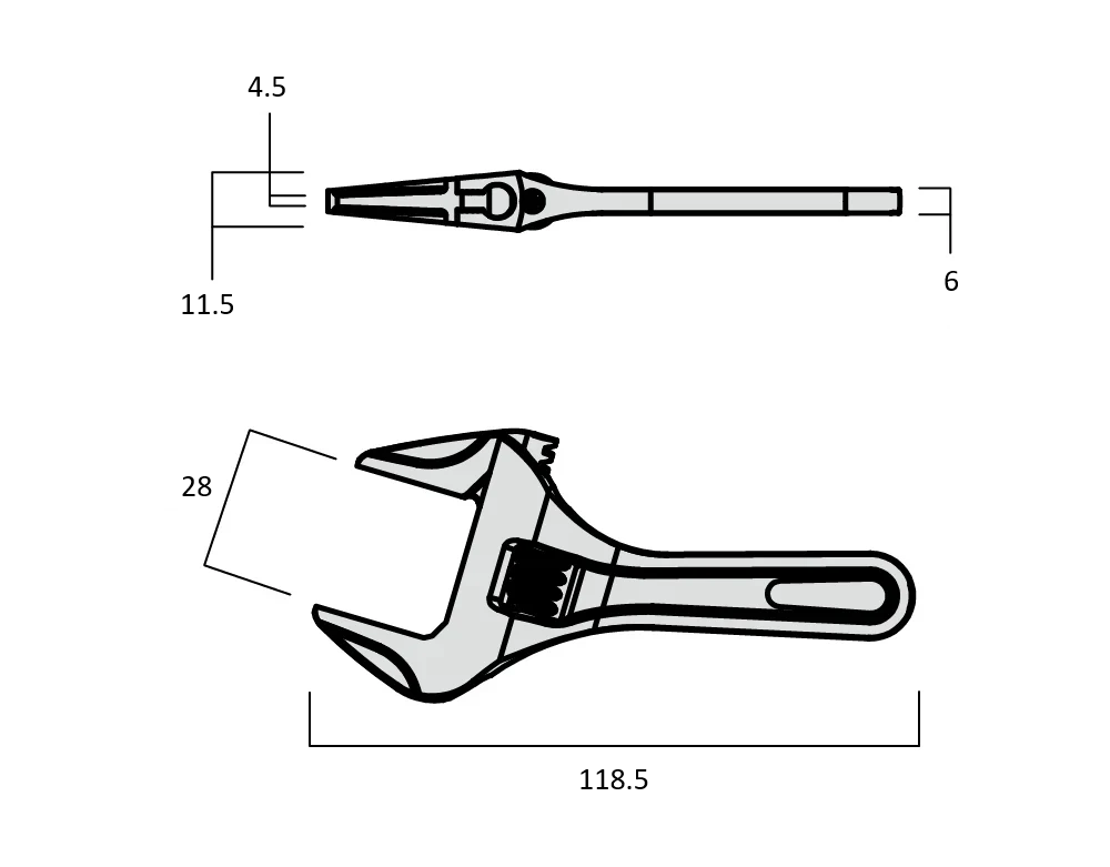 Fujiya Kurokin FLS-28-BG 118mm Stubby Adjustable Wrench