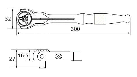 KTC BRSW3L 3/8" 72T 300mm Long Swivel Ratchet Handle