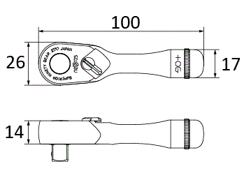 KTC Nepros NBR390AS 3/8" 90T 100mm Short Ratchet Handle