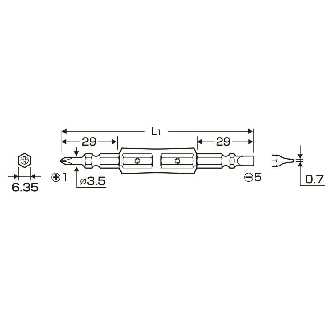 Anex AZM-1598 Double headed PH1/Slotted 5mm x 98mm Insulated Bit