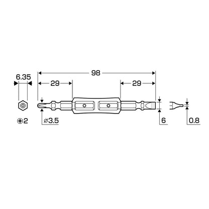 Anex AZM-2698 Double headed PH2/Slotted 6mm x 98mm Insulated Bit