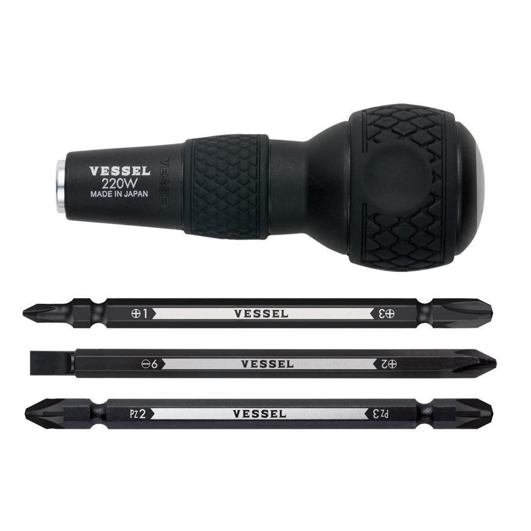 Vessel 220W-3 Ball Grip Screwdriver w/ 3 Double Sided Bits