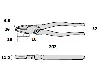 Fujiya Kurokin 3000N-200BG 202mm High Leverage Combination Pliers