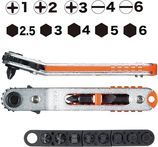 Vessel TD-79 Low Profile Flat Angled Ratchet Screwdriver w/ 11 Bits