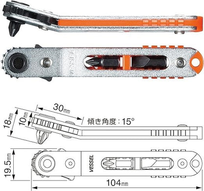 Vessel TD-79 Low Profile Flat Angled Ratchet Screwdriver w/ 11 Bits