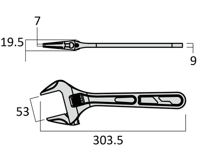 Fujiya Kurokin FTA-53-BG 303mm Ultra Light Adjustable Wrench - Smooth