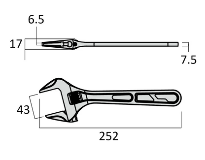 Fujiya Kurokin FTA-43-BG 252mm Ultra Light Adjustable Wrench - Smooth