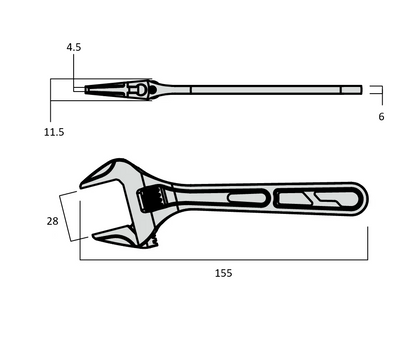 Fujiya Kurokin FLA-28-BG 155mm Ultra Light Adjustable Wrench