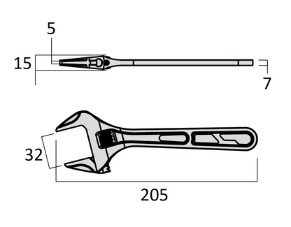 Fujiya Kurokin FTA-32-BG 205mm Ultra Light Adjustable Wrench - Smooth