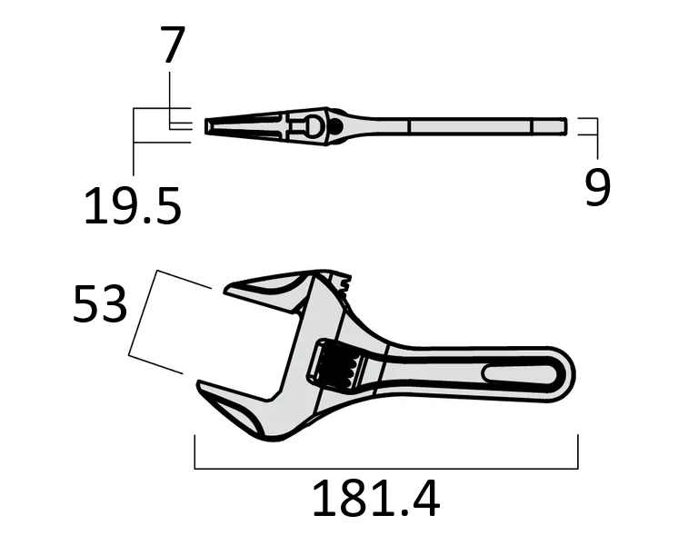 Fujiya Kurokin FTS-53-BG 181mm Stubby Adjustable Wrench - Smooth