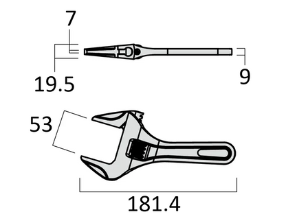Fujiya Kurokin FTS-53-BG 181mm Stubby Adjustable Wrench - Smooth
