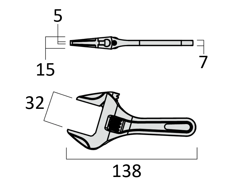 Fujiya Kurokin FTS-32-BG 138mm Stubby Adjustable Wrench - Smooth