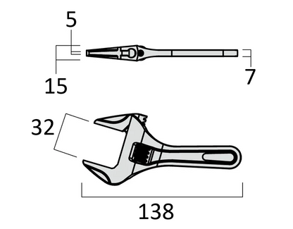 Fujiya Kurokin FTS-32-BG 138mm Stubby Adjustable Wrench - Smooth