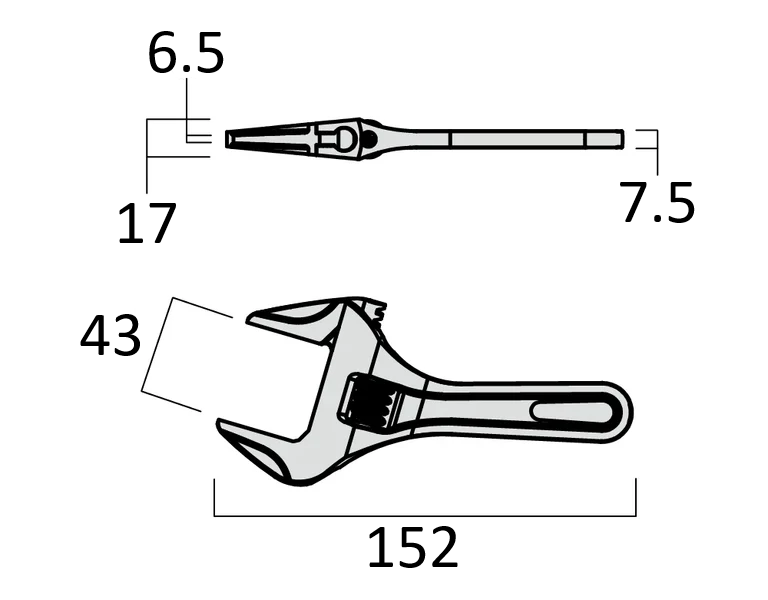 Fujiya Kurokin FTS-43-BG 152mm Stubby Adjustable Wrench - Smooth