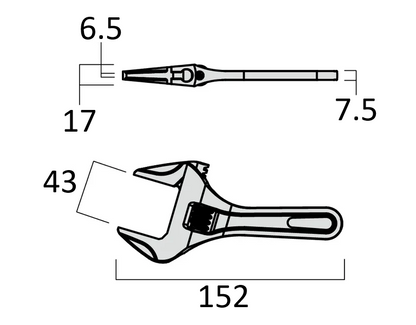 Fujiya Kurokin FTS-43-BG 152mm Stubby Adjustable Wrench - Smooth
