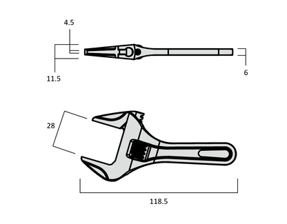 Fujiya Kurokin FLS-28-BG 118mm Stubby Adjustable Wrench