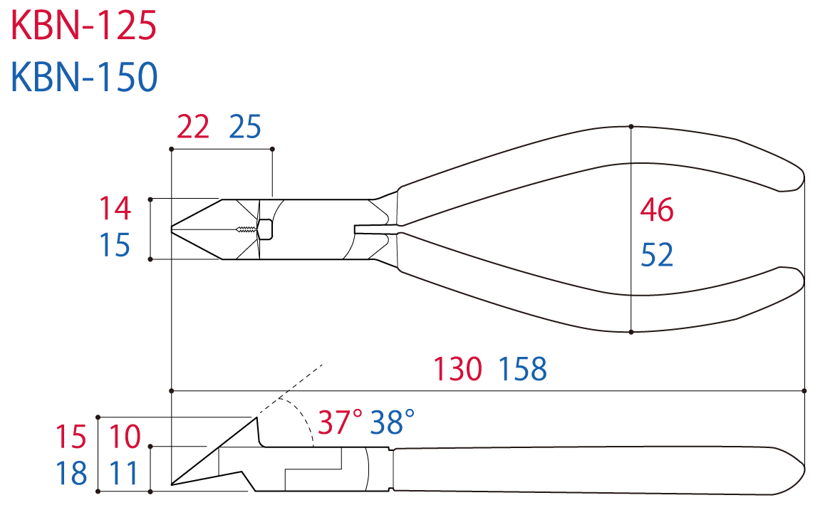 Tsunoda KBN-150 Cable Tie Cutter dimensions