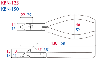 Tsunoda KBN-150 Cable Tie Cutter dimensions