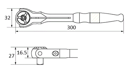 KTC BRSW3L 3/8" 72T 300mm Long Swivel Ratchet Handle